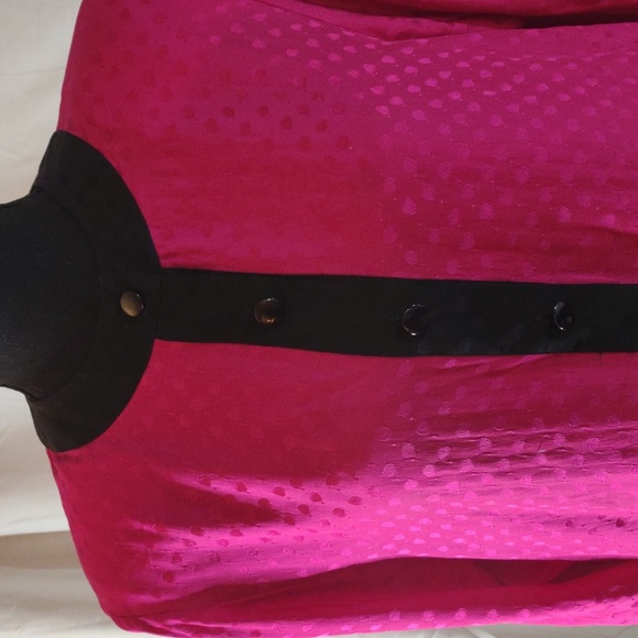Vintage 80's Hot Pink w/Black Trim Long Sleeved Silk Button Up Blouse Size P8 - Picture 2 of 15